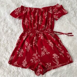 SHEIN Red Floral Off-Shoulder Romper
